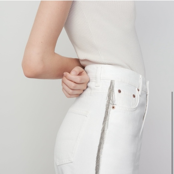 Zara 90's full length in bay embellishment white jeans Size 4 - Picture 3 of 5